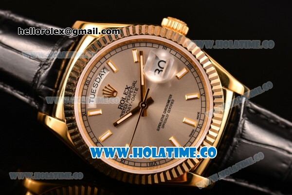 Rolex Day-Date Asia 2813/Swiss ETA 2836/Clone Rolex 3135 Automatic Yellow Gold Case with Stick Markers and Grey Dial (BP) - Click Image to Close